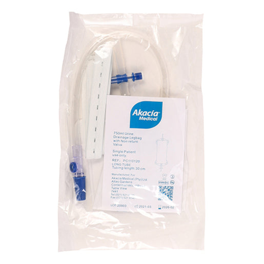 Urine Leg Bag 750mL Long Tube Tube (Akacia Medical)